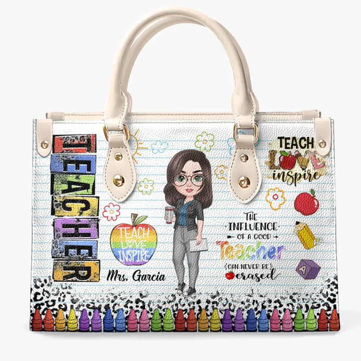 Personalized Custom Leather Bag - Teacher's Day, Birthday Gift For Teacher - Teach Love Inspire V2