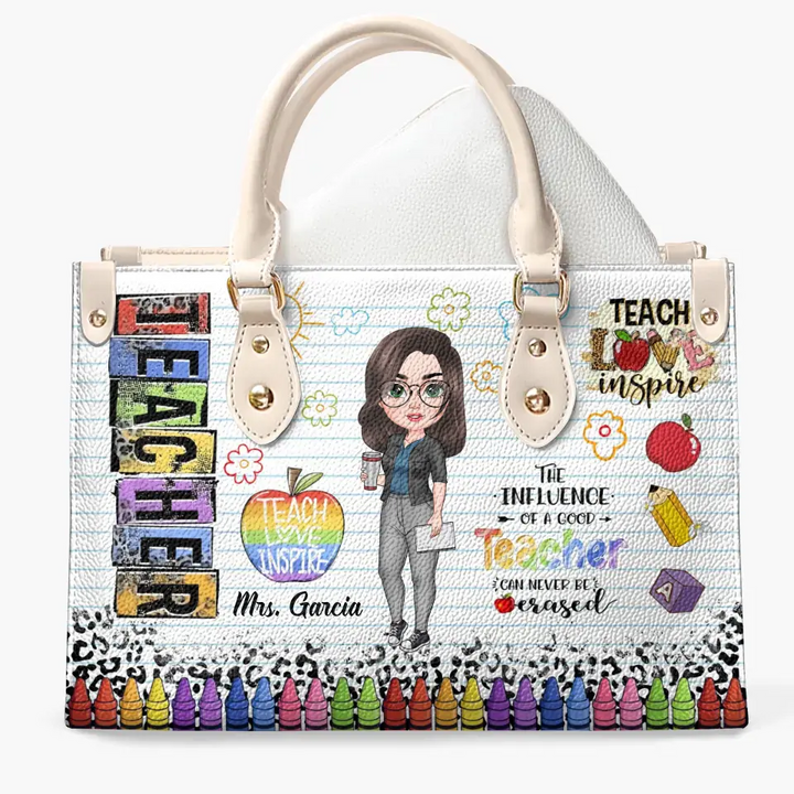 Personalized Custom Leather Bag - Teacher's Day, Birthday Gift For Teacher - Teach Love Inspire V2