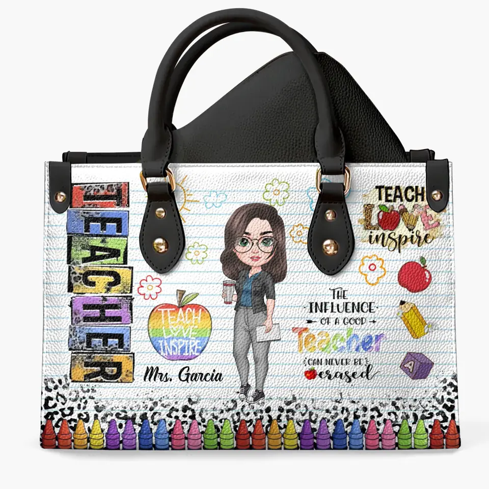 Personalized Custom Leather Bag - Teacher's Day, Birthday Gift For Teacher - Teach Love Inspire V2