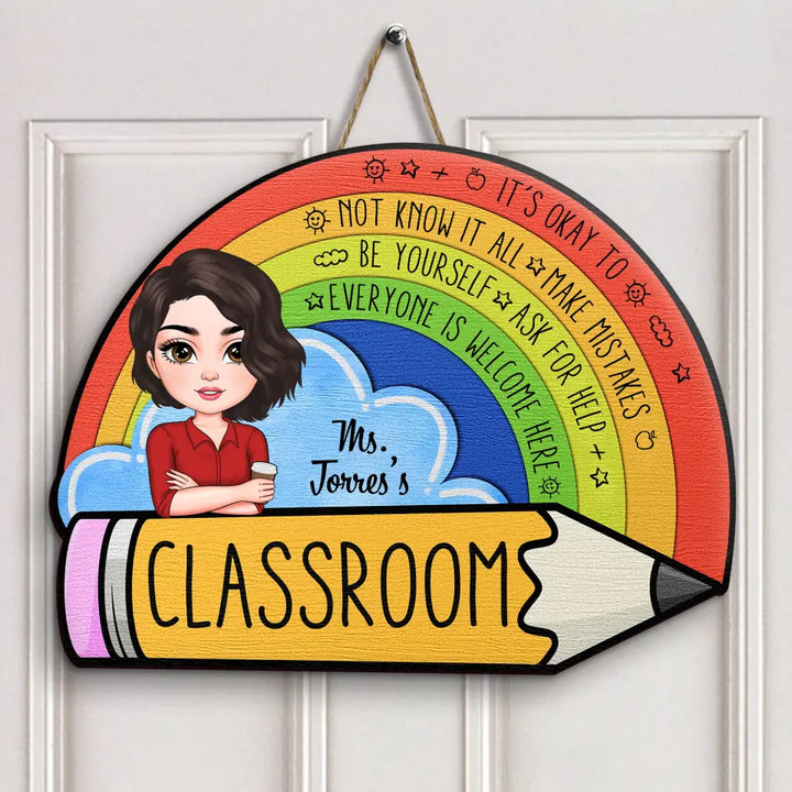 Personalized Custom Door Sign - Welcoming, Teacher's Day Gift For Teacher - It's Okay To Make Mistakes