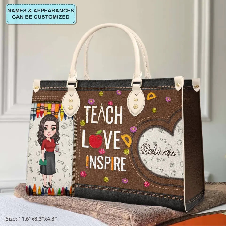 Personalized Custom Leather Bag - Teacher's Day Gift For Teacher - Teach Love Inspire V4