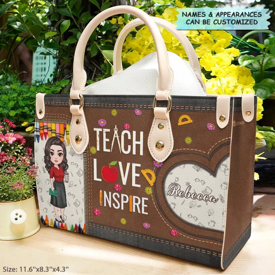 Personalized Custom Leather Bag - Teacher's Day Gift For Teacher - Teach Love Inspire V4