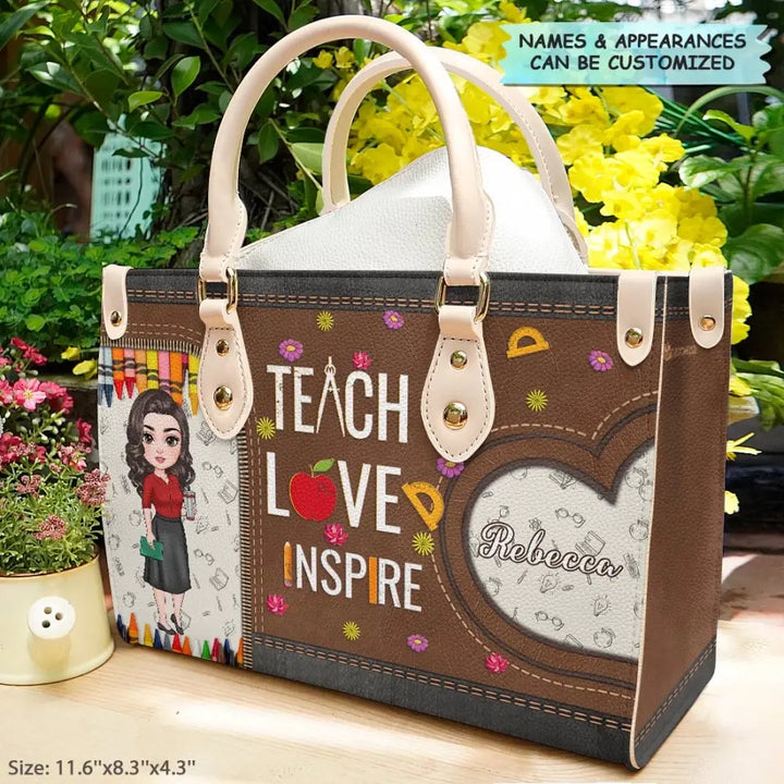 Personalized Custom Leather Bag - Teacher's Day Gift For Teacher - Teach Love Inspire V4