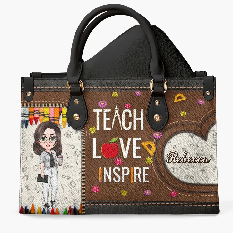 Personalized Custom Leather Bag - Teacher's Day Gift For Teacher - Teach Love Inspire V4