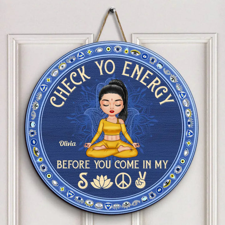 Personalized Custom Door Sign - Gift For Yoga Lover - Check Yo Energy