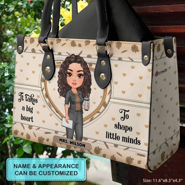 Personalized Custom Leather Bag - Teacher's Day,  Appreciation Gift For Teacher - It Takes A Big Heart To Shape Little Minds Leopard