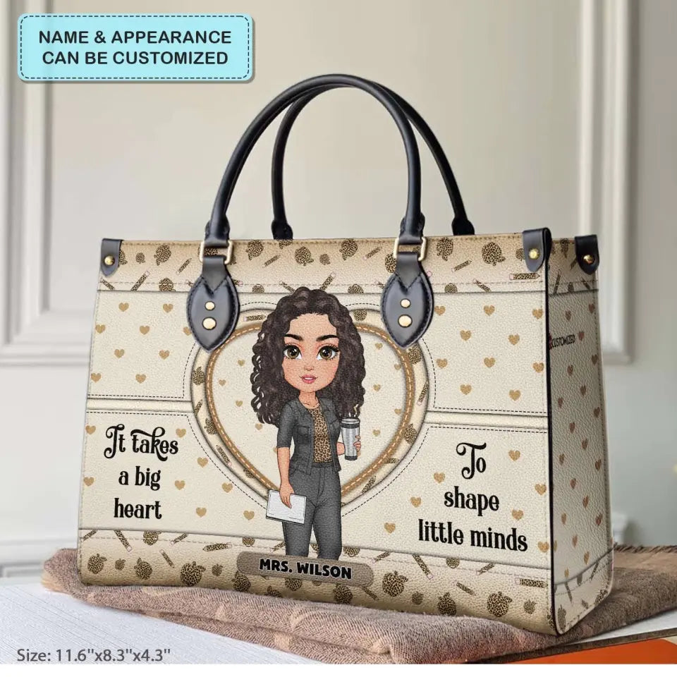 Personalized Custom Leather Bag - Teacher's Day,  Appreciation Gift For Teacher - It Takes A Big Heart To Shape Little Minds Leopard