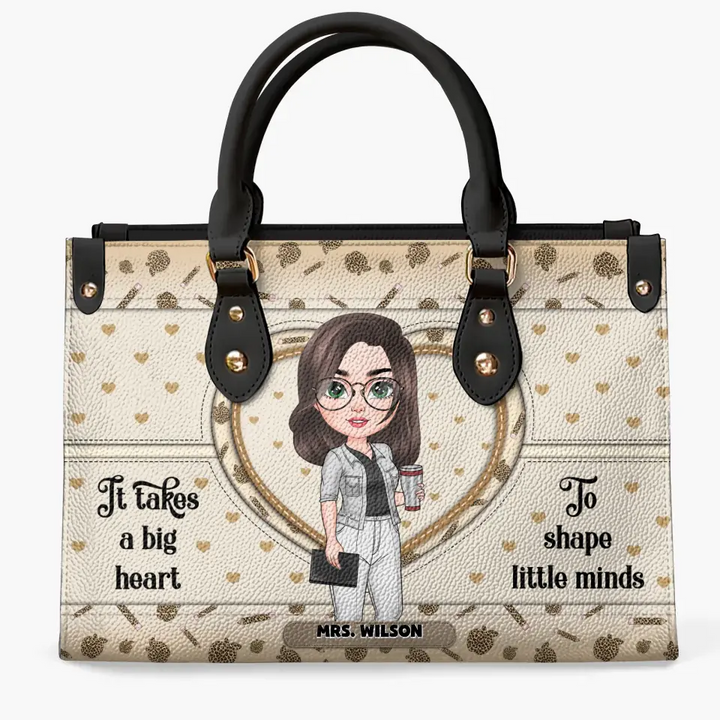 Personalized Custom Leather Bag - Teacher's Day,  Appreciation Gift For Teacher - It Takes A Big Heart To Shape Little Minds Leopard
