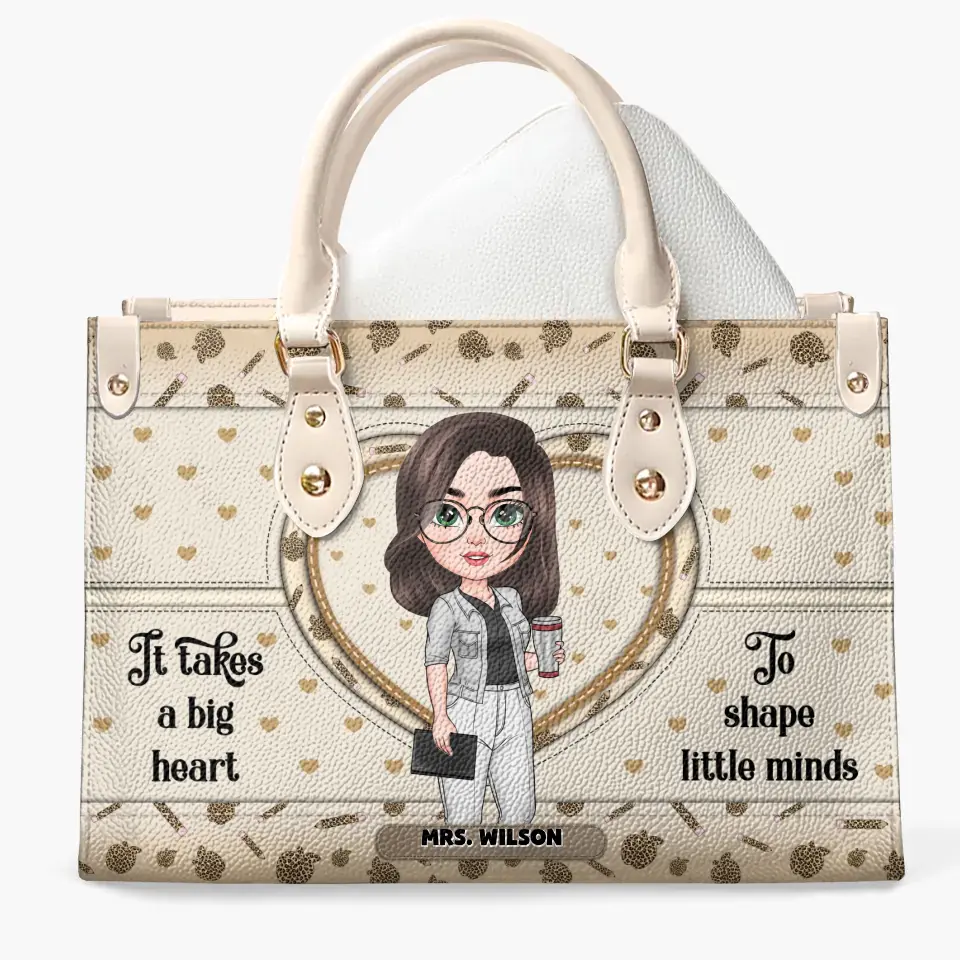Personalized Custom Leather Bag - Teacher's Day,  Appreciation Gift For Teacher - It Takes A Big Heart To Shape Little Minds Leopard