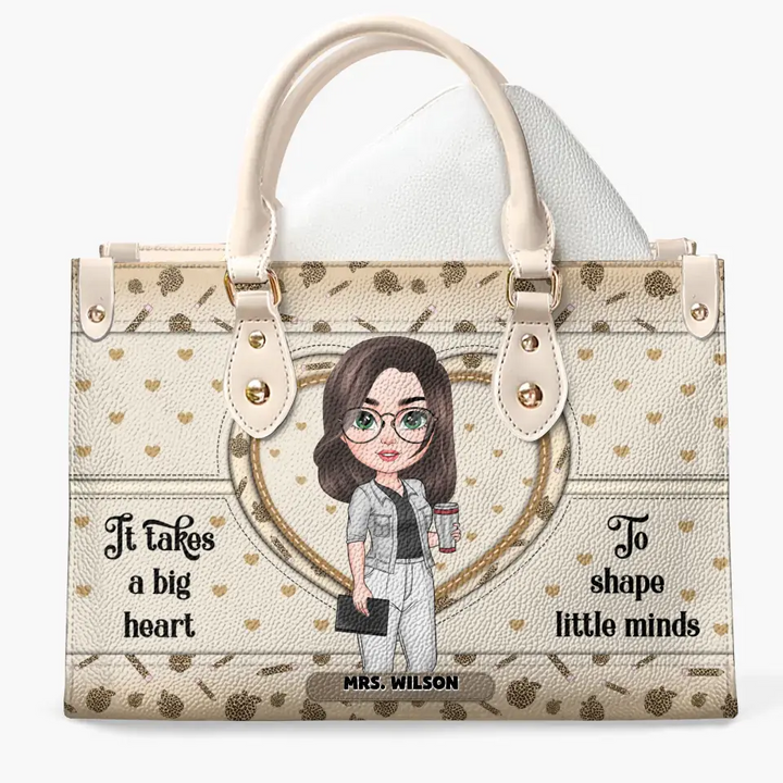 Personalized Custom Leather Bag - Teacher's Day,  Appreciation Gift For Teacher - It Takes A Big Heart To Shape Little Minds Leopard