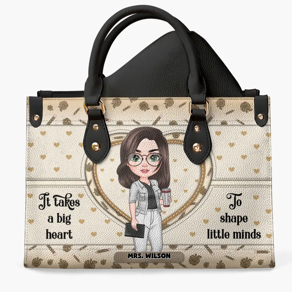 Personalized Custom Leather Bag - Teacher's Day,  Appreciation Gift For Teacher - It Takes A Big Heart To Shape Little Minds Leopard
