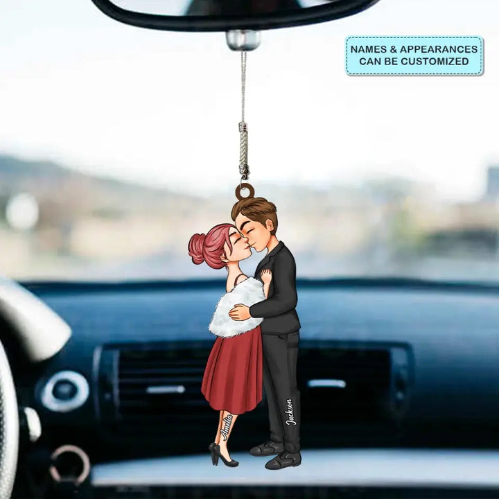 Personalized Custom Car Hanging Ornament - Anniversary, Birthday Gift For Couple - Kiss Couple AGCDM047