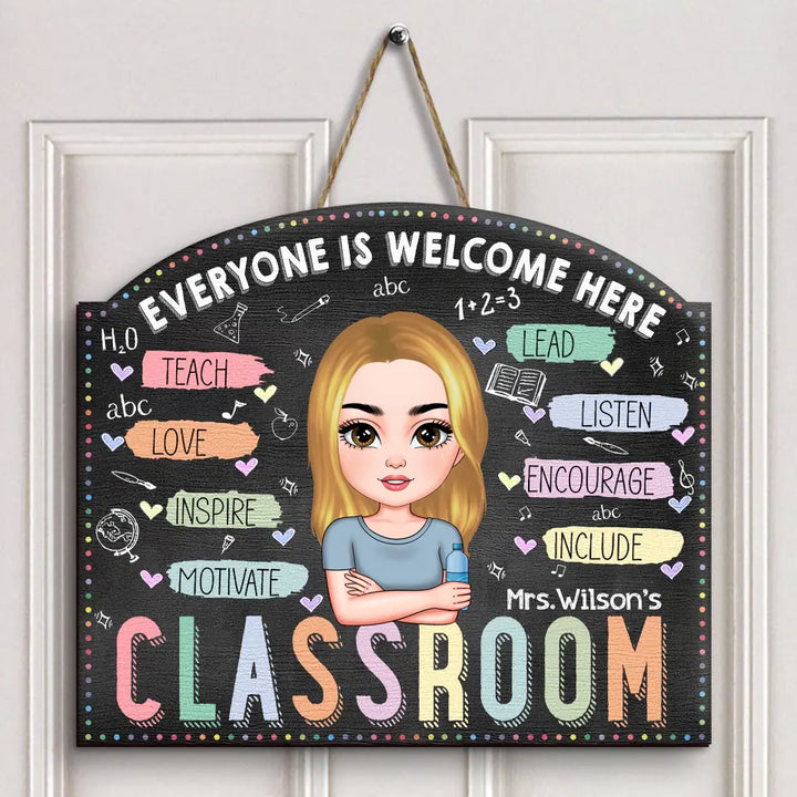 Personalized Custom Door Sign - Teacher's Day, Appreciation Gift For Teacher - Teach Love Inspire