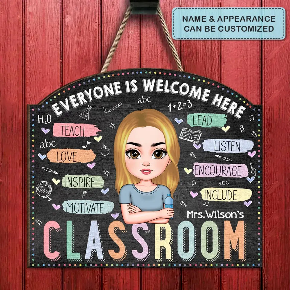Personalized Custom Door Sign - Teacher's Day, Appreciation Gift For Teacher - Teach Love Inspire