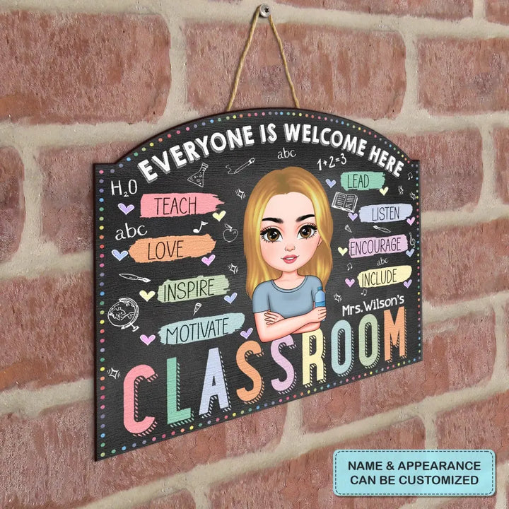 Personalized Custom Door Sign - Teacher's Day, Appreciation Gift For Teacher - Teach Love Inspire