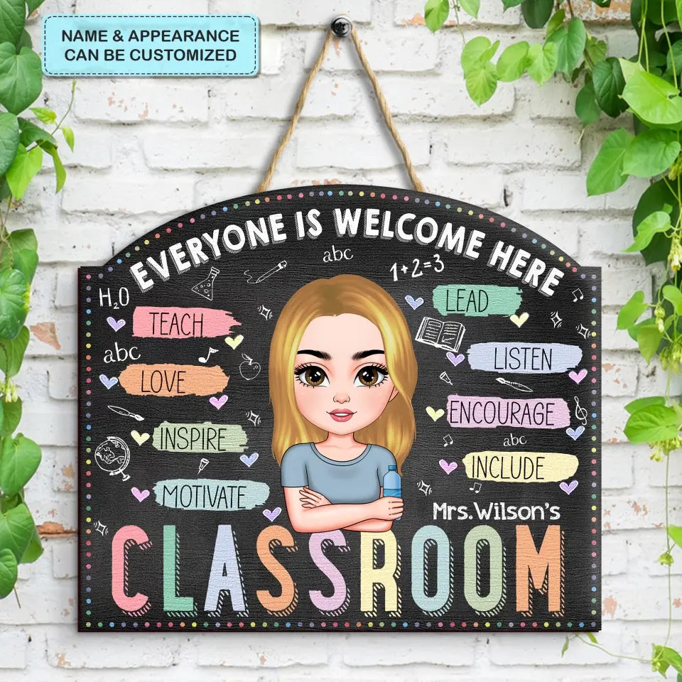 Personalized Custom Door Sign - Teacher's Day, Appreciation Gift For Teacher - Teach Love Inspire