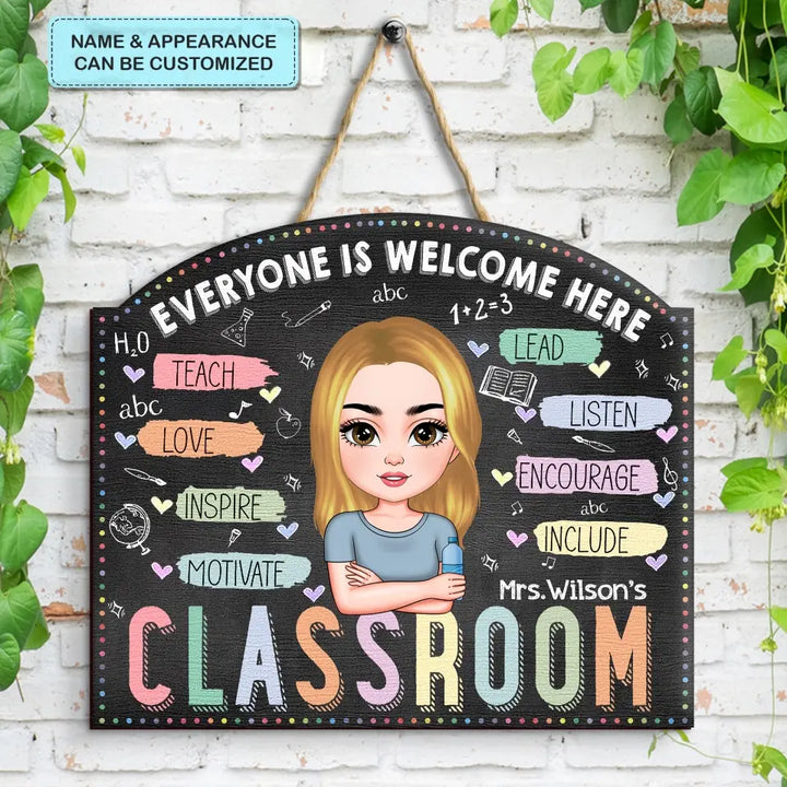 Personalized Custom Door Sign - Teacher's Day, Appreciation Gift For Teacher - Teach Love Inspire