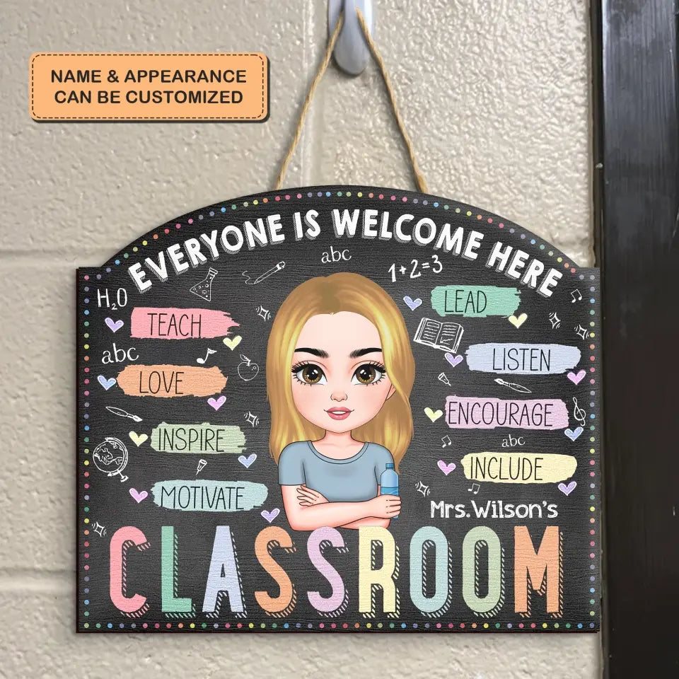 Personalized Custom Door Sign - Teacher's Day, Appreciation Gift For Teacher - Teach Love Inspire