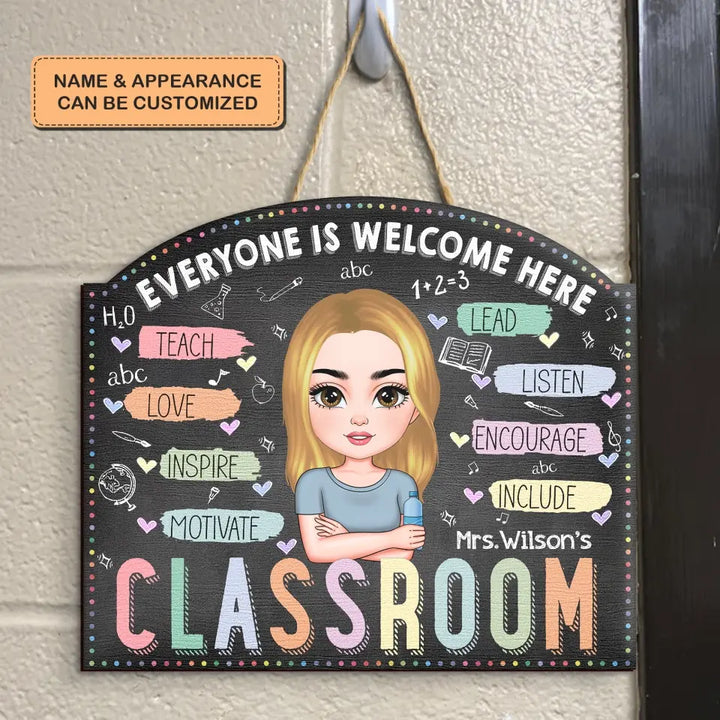 Personalized Custom Door Sign - Teacher's Day, Appreciation Gift For Teacher - Teach Love Inspire