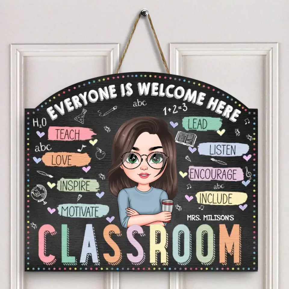Personalized Custom Door Sign - Teacher's Day, Appreciation Gift For Teacher - Teach Love Inspire
