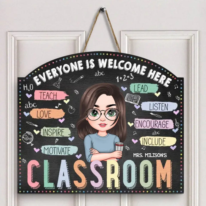 Personalized Custom Door Sign - Teacher's Day, Appreciation Gift For Teacher - Teach Love Inspire