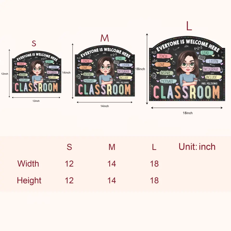Personalized Custom Door Sign - Teacher's Day, Appreciation Gift For Teacher - Teach Love Inspire
