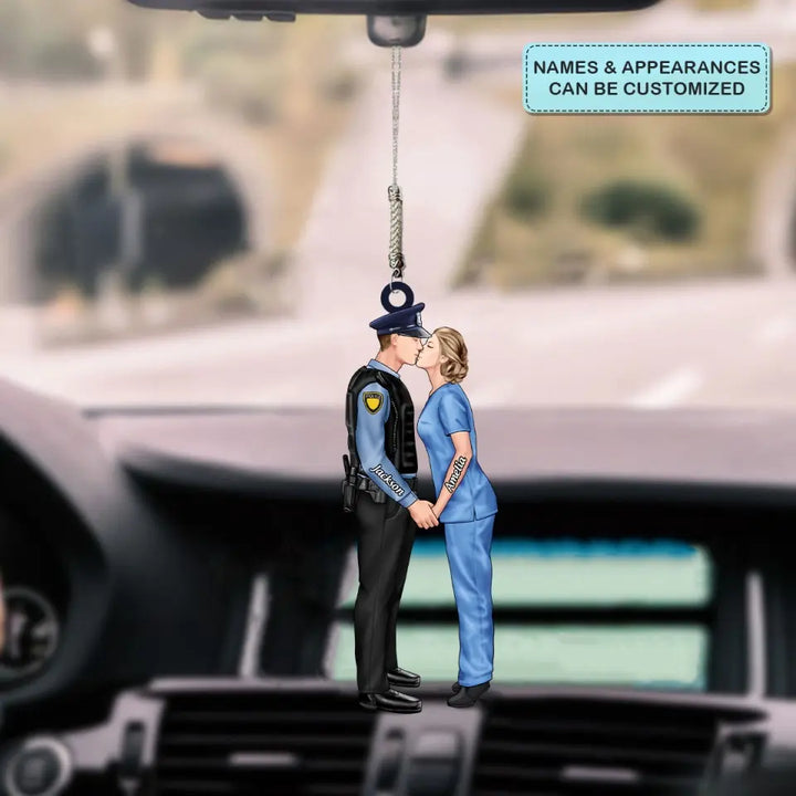 Personalized Custom Car Hanging Ornament - Anniversary, Birthday Gift For Couple - Couple Job Nurse Police Officer Firefighter EMS Military AGCDM046