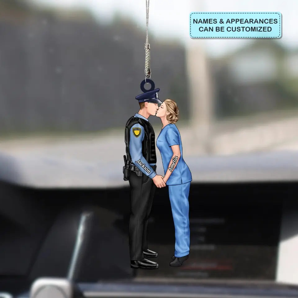 Personalized Custom Car Hanging Ornament - Anniversary, Birthday Gift For Couple - Couple Job Nurse Police Officer Firefighter EMS Military AGCDM046