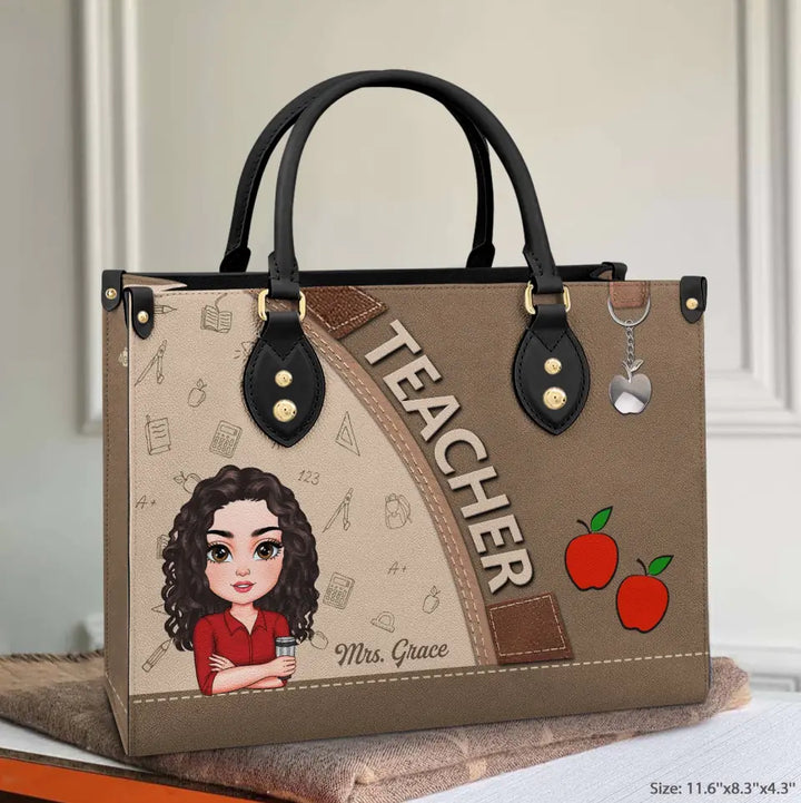 Personalized Custom Leather Bag - Teacher's Day, Appreciation Gift For Teacher - Teacher Is A Work Of Heart