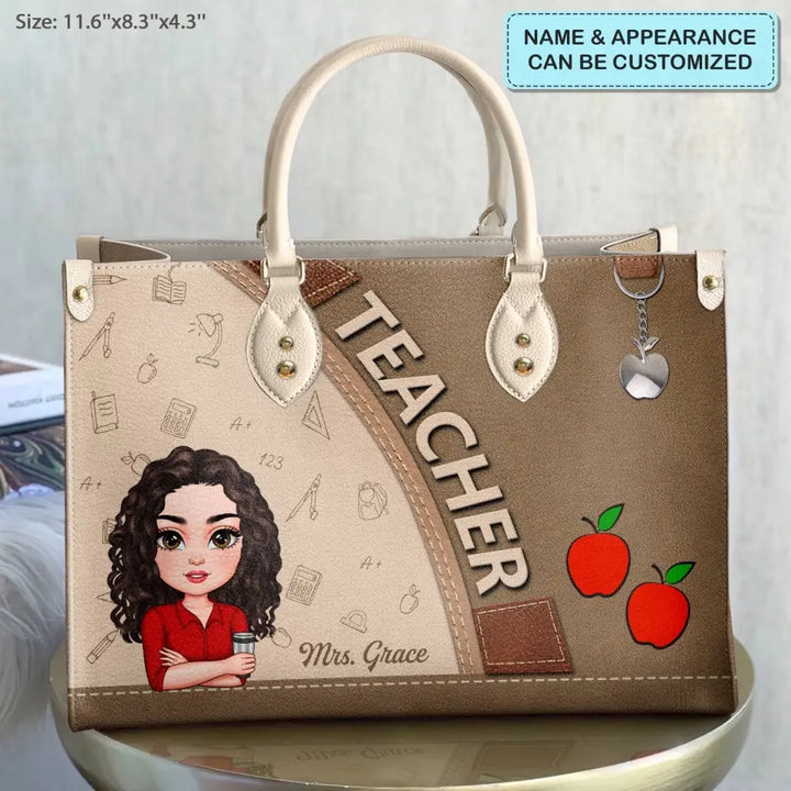 Personalized Custom Leather Bag - Teacher's Day, Appreciation Gift For Teacher - Teacher Is A Work Of Heart