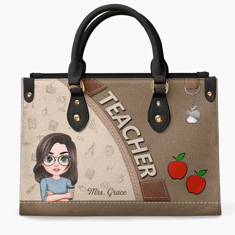Personalized Custom Leather Bag - Teacher's Day, Appreciation Gift For Teacher - Teacher Is A Work Of Heart