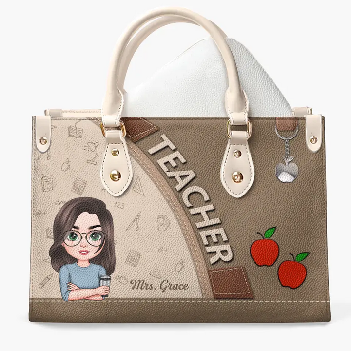 Personalized Custom Leather Bag - Teacher's Day, Appreciation Gift For Teacher - Teacher Is A Work Of Heart
