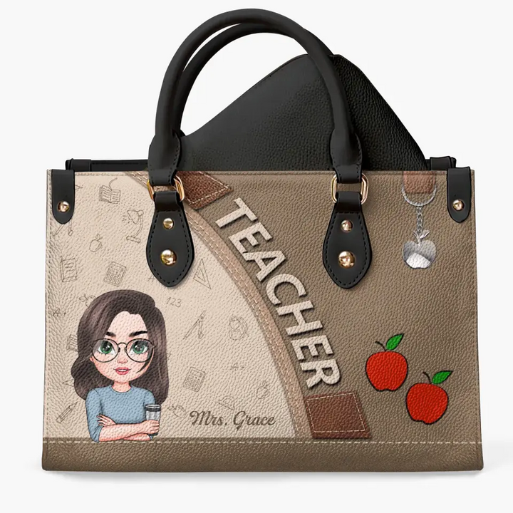 Personalized Custom Leather Bag - Teacher's Day, Appreciation Gift For Teacher - Teacher Is A Work Of Heart