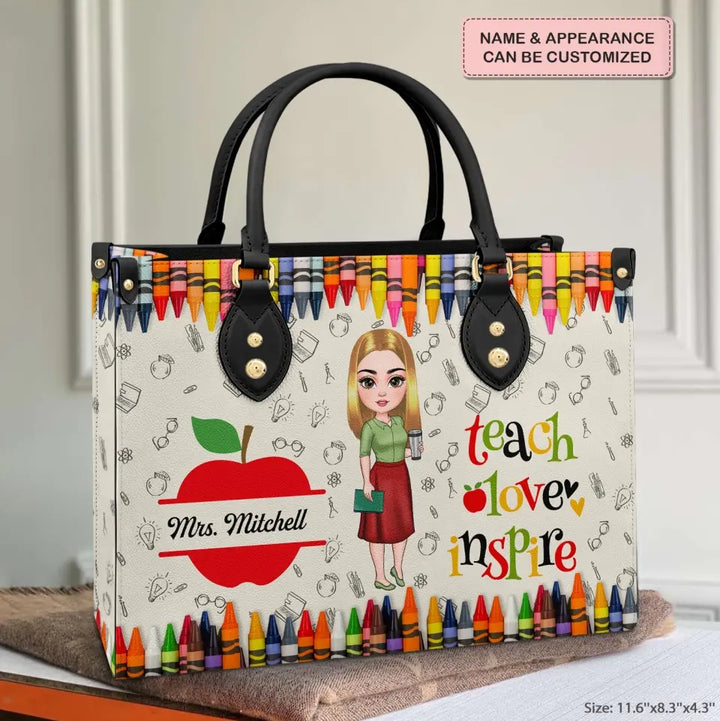 Personalized Custom Leather Bag - Teacher's Day, Appreciation Gift For Teacher - Teach Love Inspire