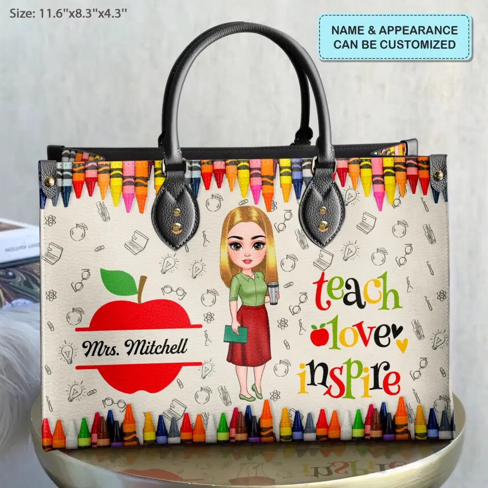 Personalized Custom Leather Bag - Teacher's Day, Appreciation Gift For Teacher - Teach Love Inspire