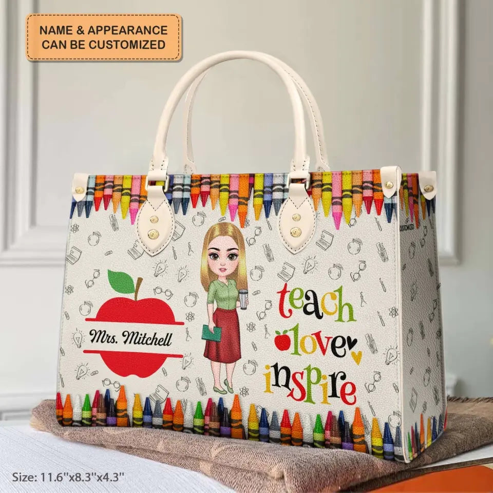 Personalized Custom Leather Bag - Teacher's Day, Appreciation Gift For Teacher - Teach Love Inspire