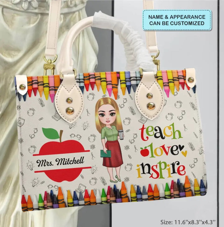 Personalized Custom Leather Bag - Teacher's Day, Appreciation Gift For Teacher - Teach Love Inspire