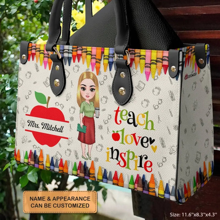 Personalized Custom Leather Bag - Teacher's Day, Appreciation Gift For Teacher - Teach Love Inspire