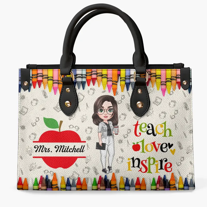 Personalized Custom Leather Bag - Teacher's Day, Appreciation Gift For Teacher - Teach Love Inspire