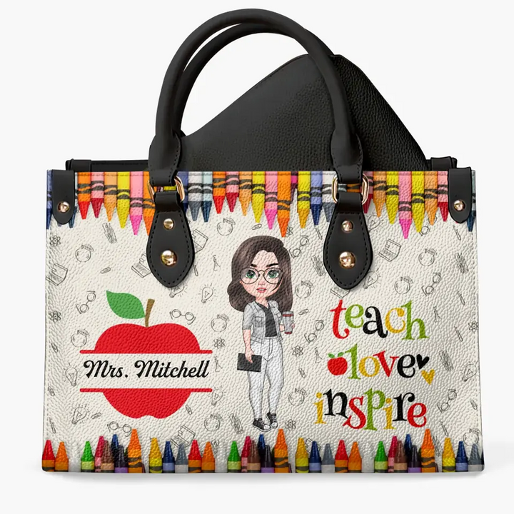 Personalized Custom Leather Bag - Teacher's Day, Appreciation Gift For Teacher - Teach Love Inspire