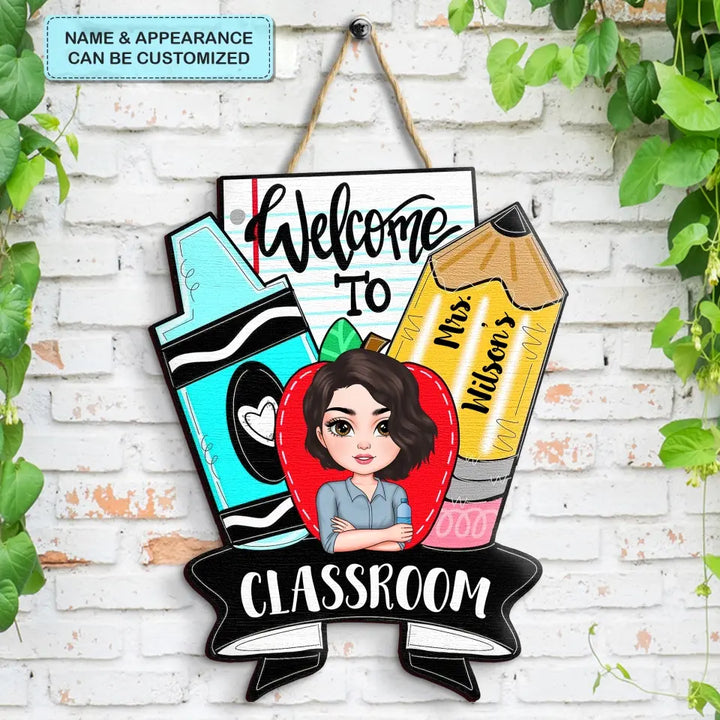 Personalized Custom Door Sign - Teacher's Day, Appreciation Gift For Teacher - Colorful Crayon Teacher Door Sign