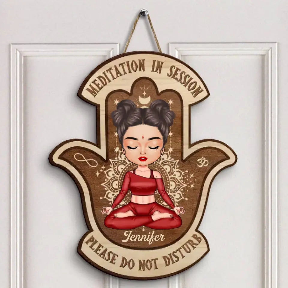 Personalized Custom Door Sign - Birthday Gift For Yoga Lover - Meditation In Session
