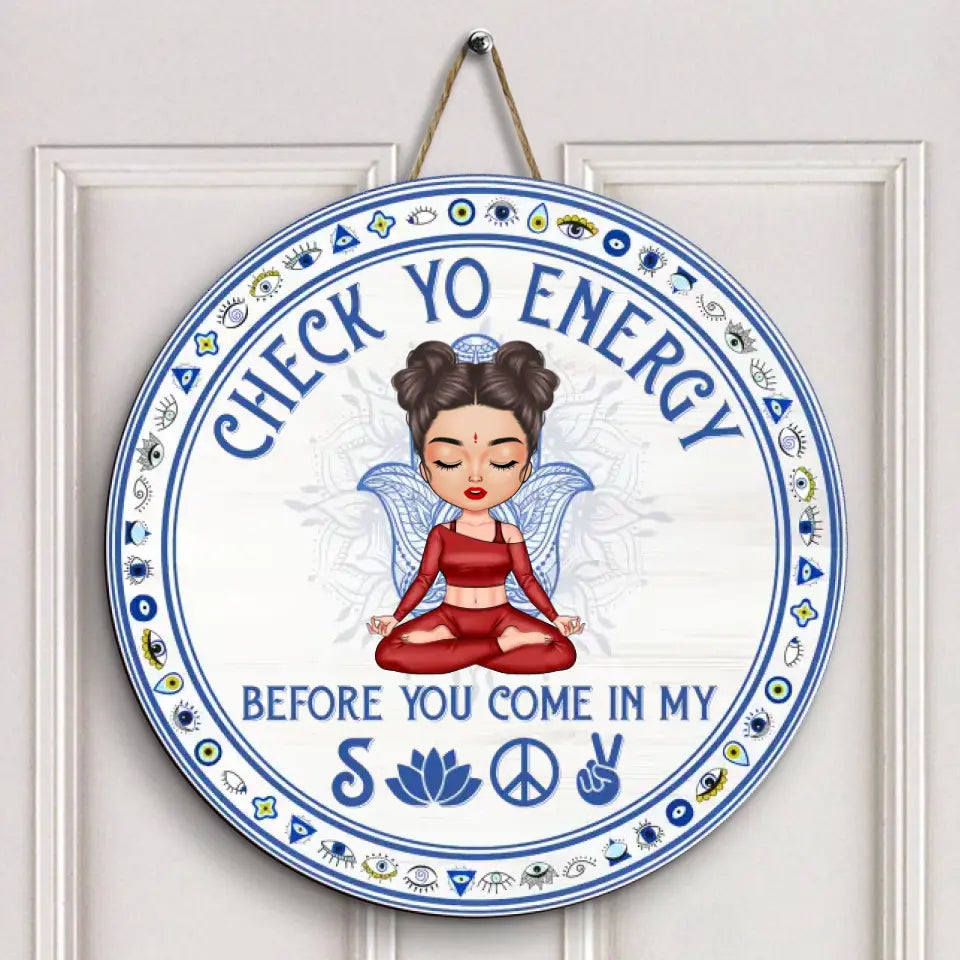 Personalized Custom Door Sign - Gift For Yoga Lover - Check Yo Energy