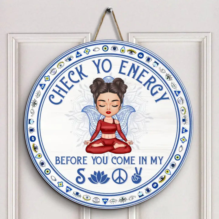 Personalized Custom Door Sign - Gift For Yoga Lover - Check Yo Energy