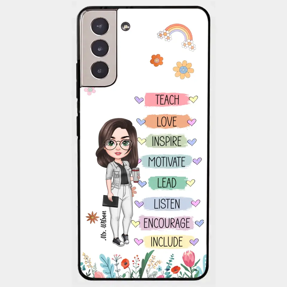 Personalized Custom Phone Case - Teacher's Day, Appreciation Gift For Teacher - Teach Love Inspire Floral