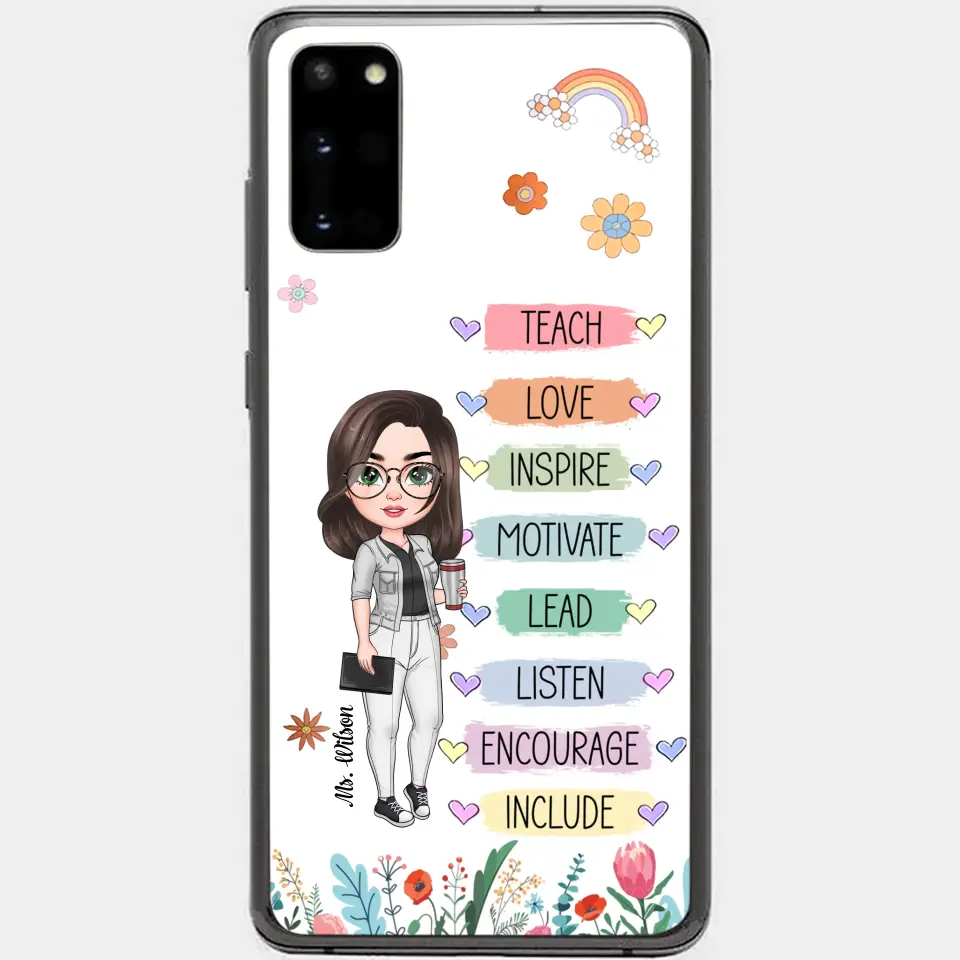 Personalized Custom Phone Case - Teacher's Day, Appreciation Gift For Teacher - Teach Love Inspire Floral