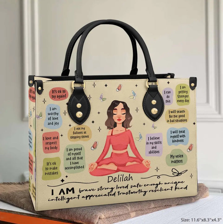 Personalized Custom Leather Bag - Gift For Yoga Lover - My Affirmations Bag