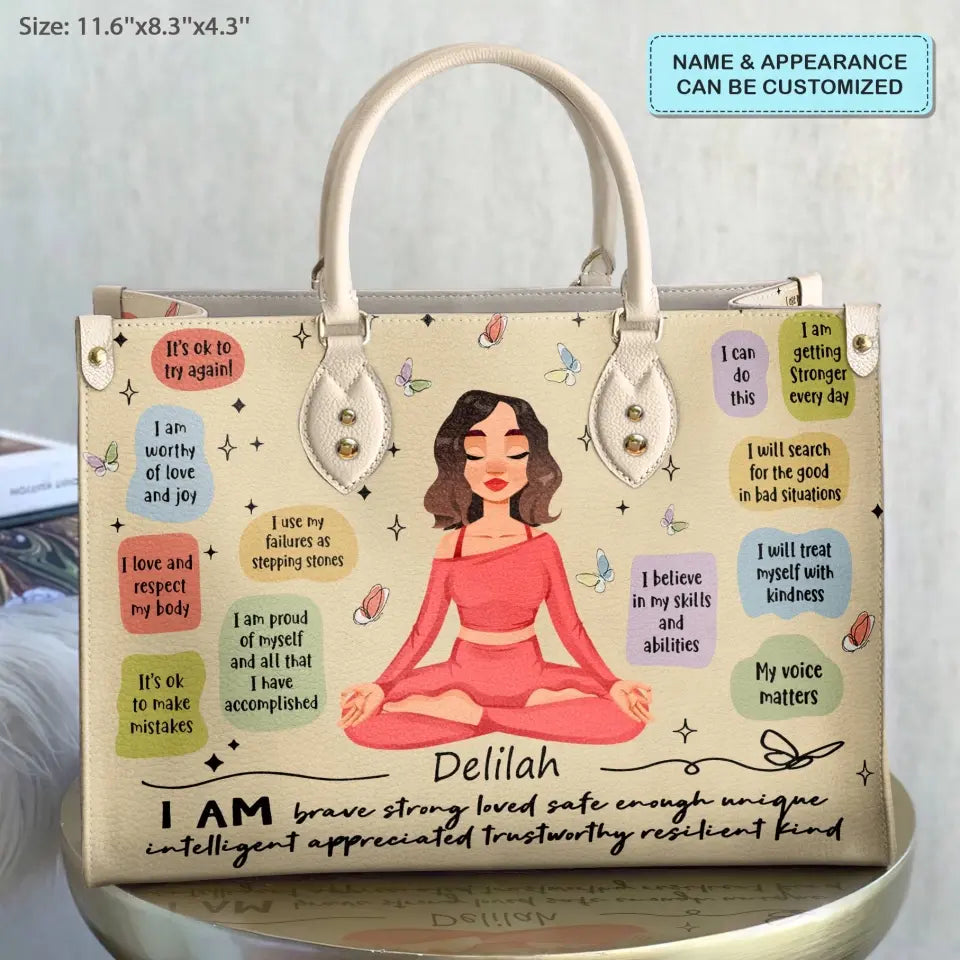 Personalized Custom Leather Bag - Gift For Yoga Lover - My Affirmations Bag
