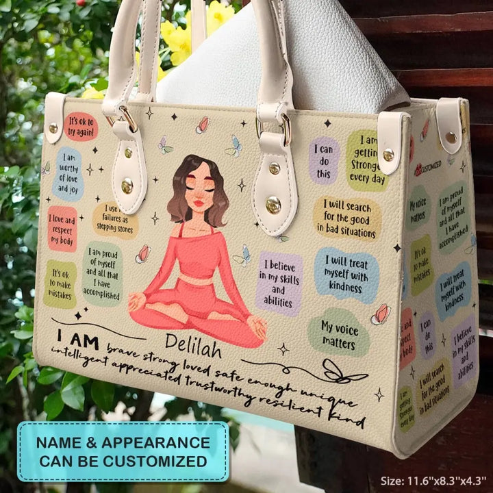Personalized Custom Leather Bag - Gift For Yoga Lover - My Affirmations Bag