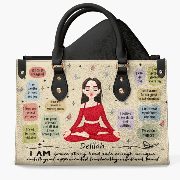 Personalized Custom Leather Bag - Gift For Yoga Lover - My Affirmations Bag